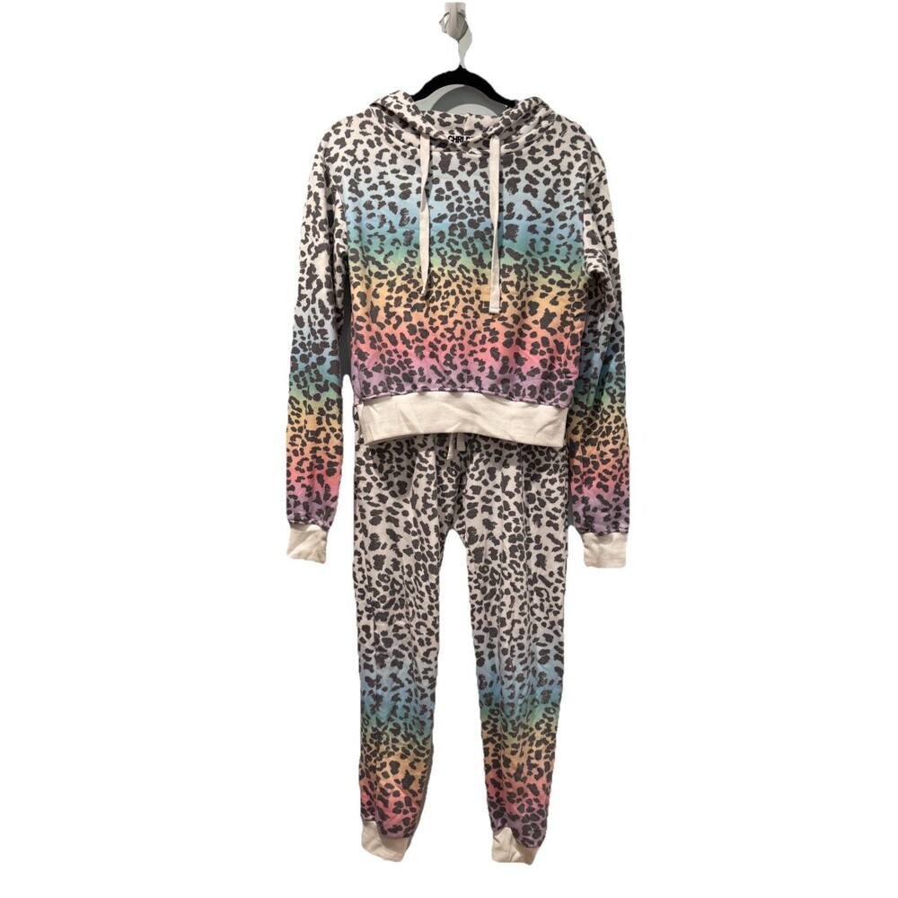 CHRLDR Hoodie & Jogger Set XS Cheetah Ombre Cheerleader Travel Active Lounge